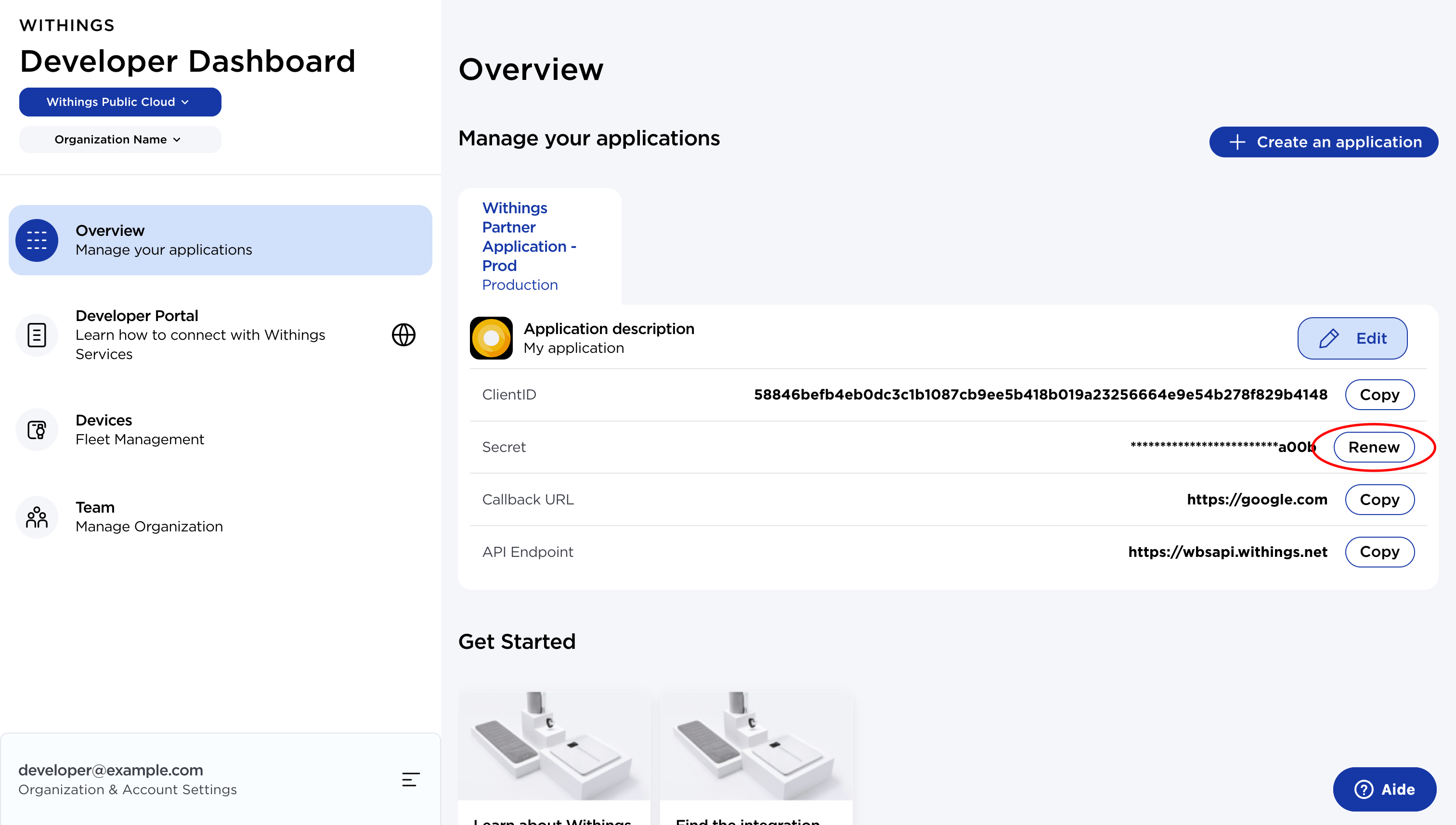 Generate client secret in the Developer Dashboard
